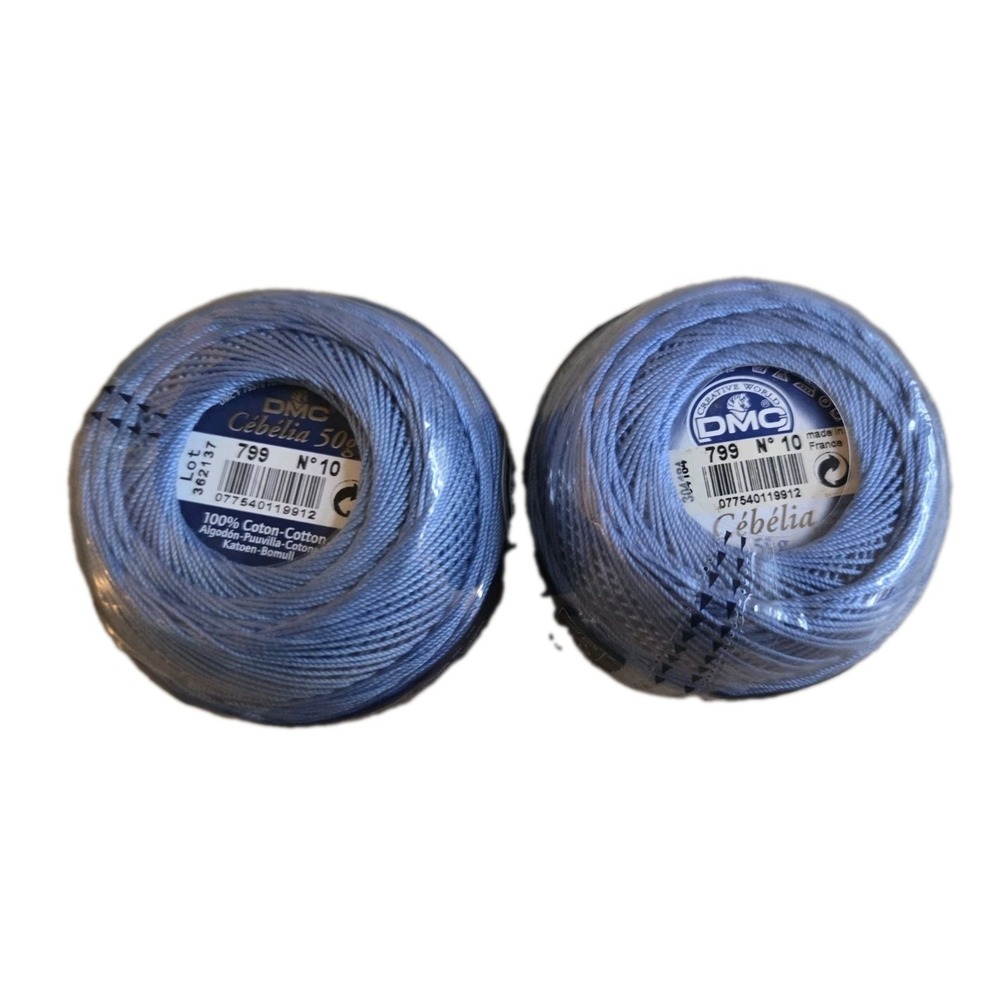 DMC CEBELIA COTTON 50G SIZE 10 Lot 2 Crochet 3 Cord #799 Light Blue New NOS
